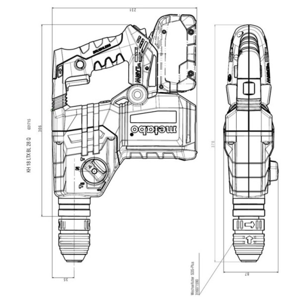 Перфоратор акумуляторний Metabo KH 18 LTX BL 28 Q В SDS-plus 18В 3Дж 3.4кг без АКБ та ЗП