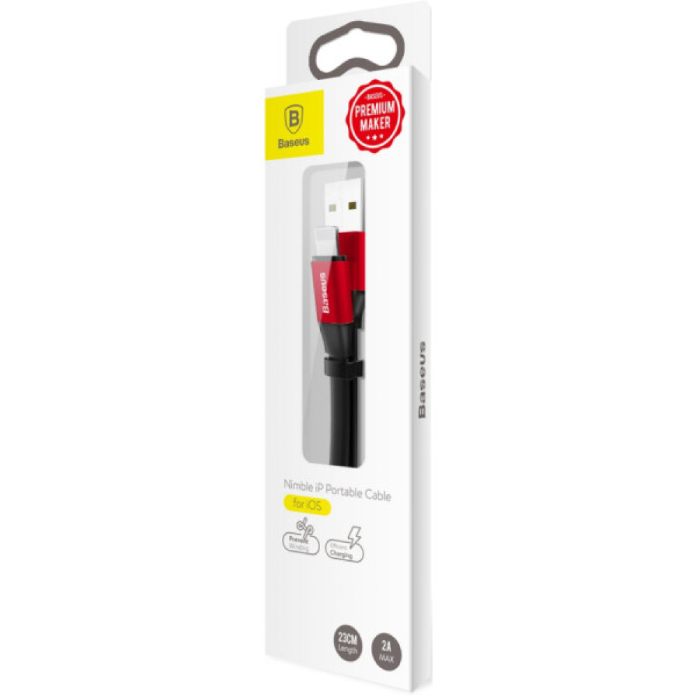 Дата кабель USB 2.0 AM to Lightning 0.23m 2A black/red Baseus (CALMBJ-B91)
