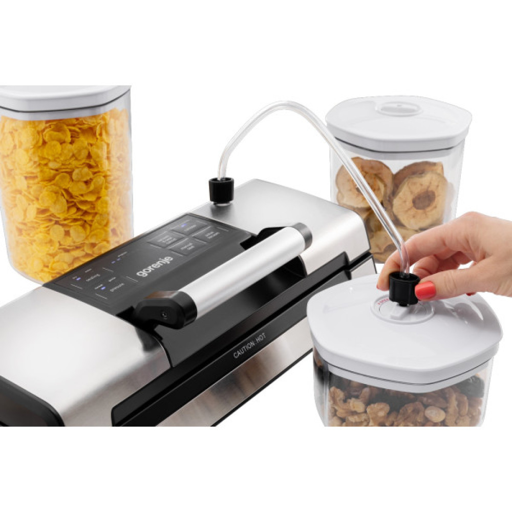 Вакууматор Gorenje для пакетів, 120Вт, 30см, електронне керування, +10 пакетів, нерж, чорний