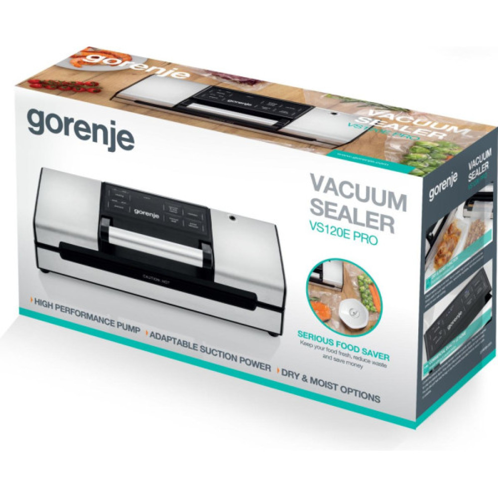 Вакууматор Gorenje для пакетів, 120Вт, 30см, електронне керування, +10 пакетів, нерж, чорний
