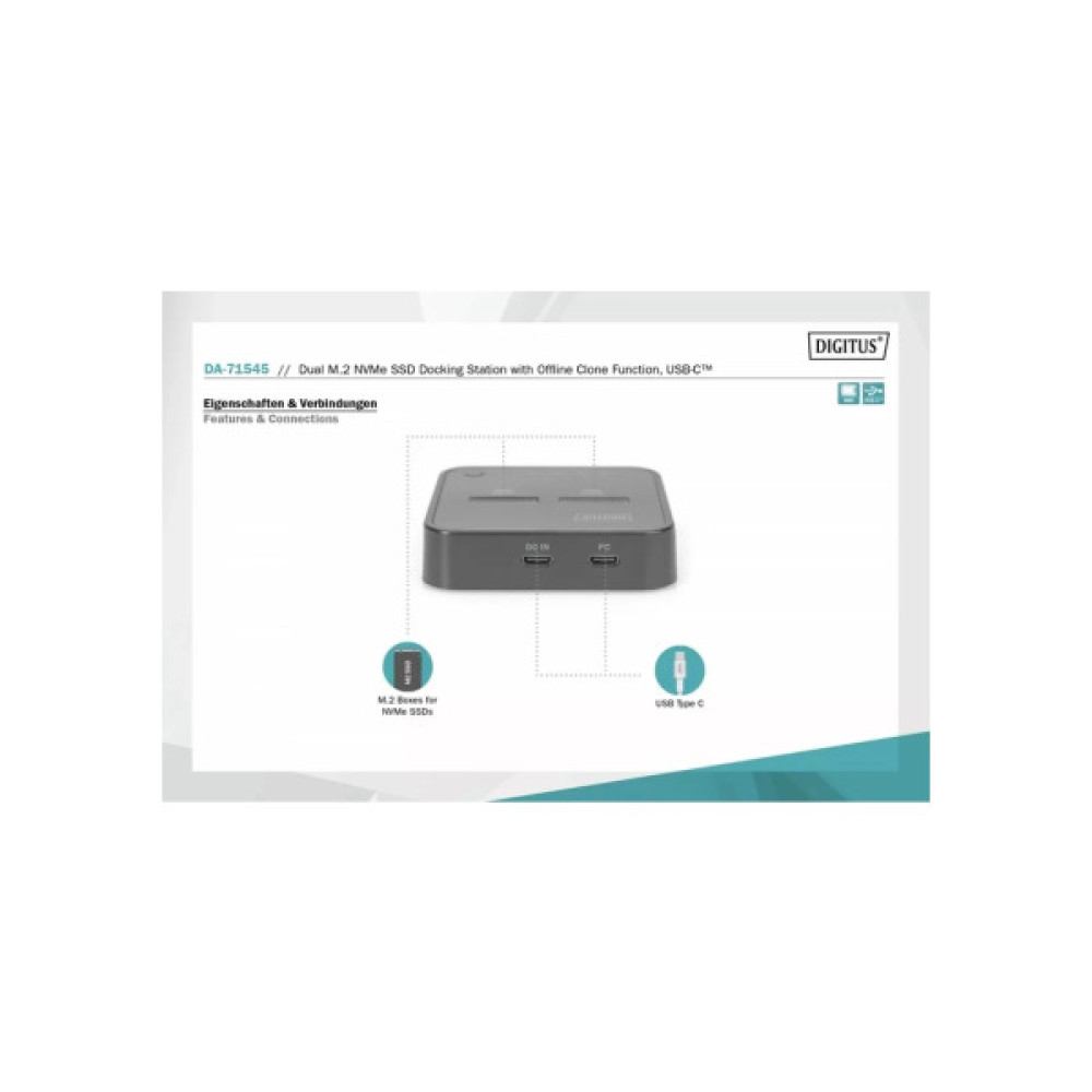 Док-станція для накопичувачів Digitus Dual M.2 NVMe SSD USB Type-C 3.2 Black (DA-71545)