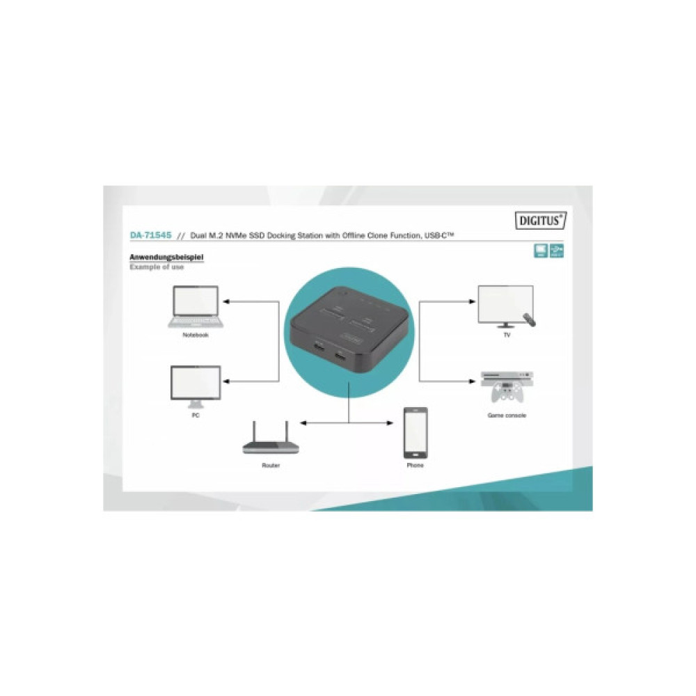 Док-станція для накопичувачів Digitus Dual M.2 NVMe SSD USB Type-C 3.2 Black (DA-71545)