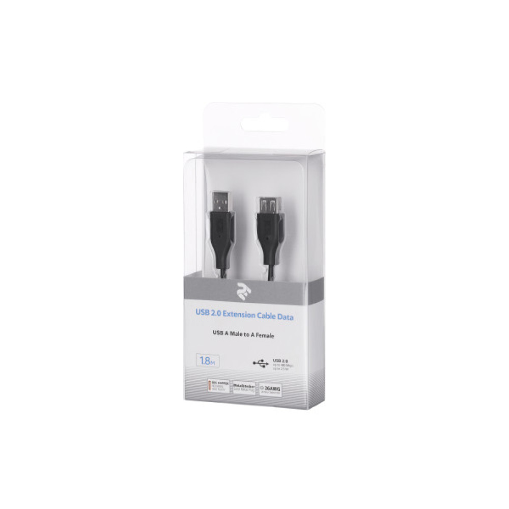 Кабель 2E USB-A > USB-AF заряджання/синхронізації 1.8м, чорний