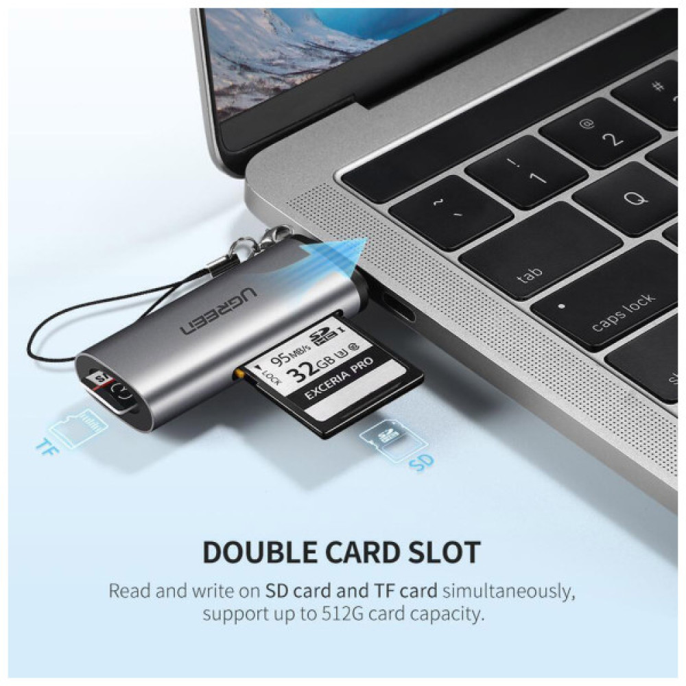 Зчитувач флеш-карт Ugreen USB Type-C 3.1 to TF/SD CM184 Gray (50704)