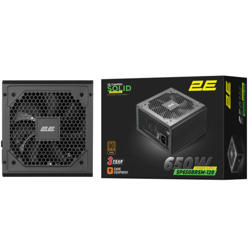 Блок живлення 2E GAMING Solid Power  (650W), >85%, 80+ Bronze, 120мм, 1xMB 24pin(20+4), 2xCPU 8pin(4+4), 3xMolex, 6xSATA, 4xPCIe 8pin(6+2), Semi Modular