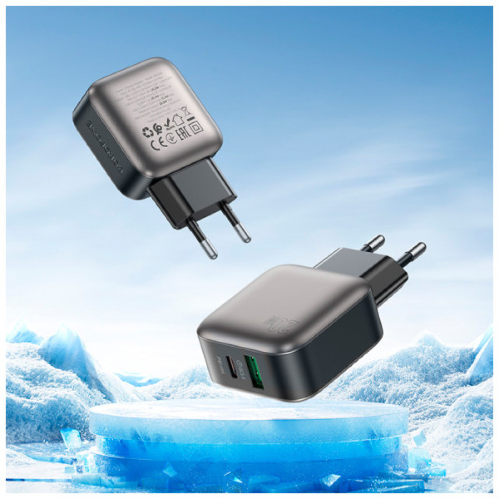 Зарядний пристрій BOROFONE BAS54A Absolute 1xUSB-C PD20W + 1xUSB QC3.0 + cable USB-C to USB-C Black (6941991116223)