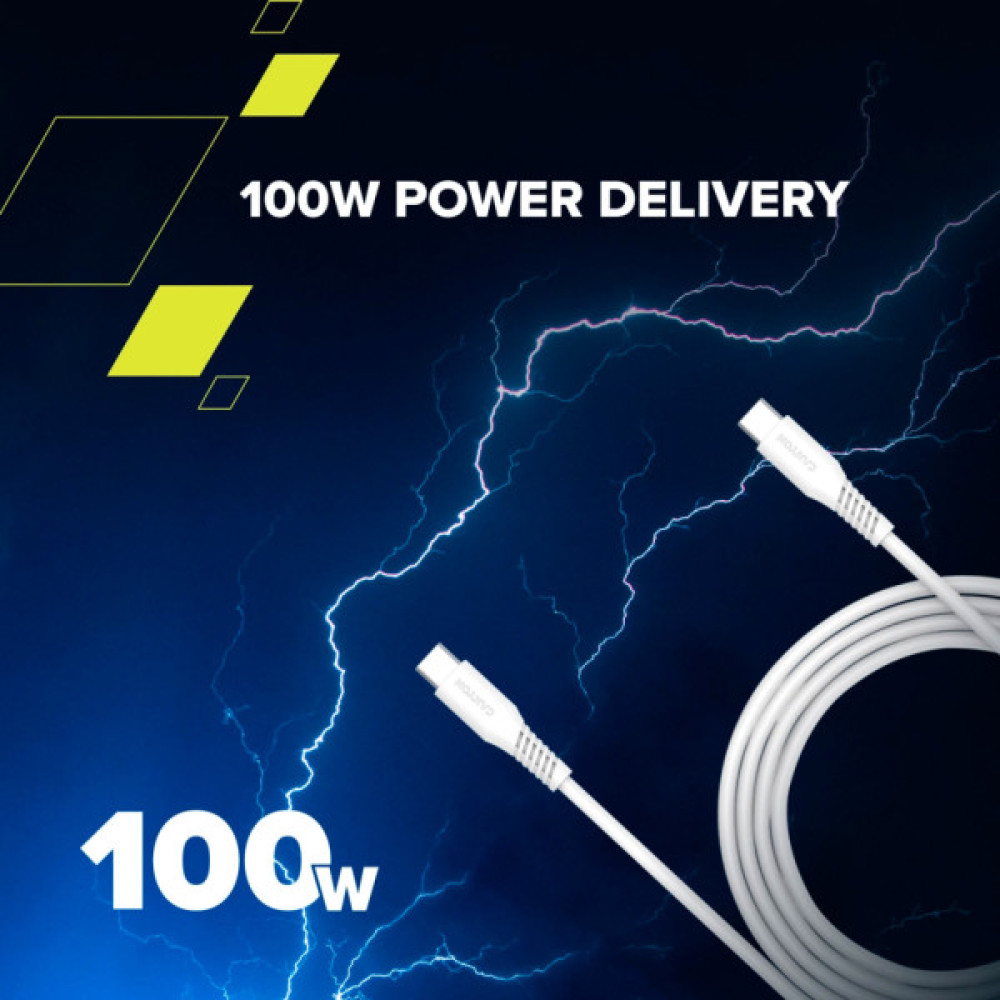 Дата кабель USB-C to USB-C 2.0m CC100SC 100W 2m White Canyon (CNS-CC100SC20W)