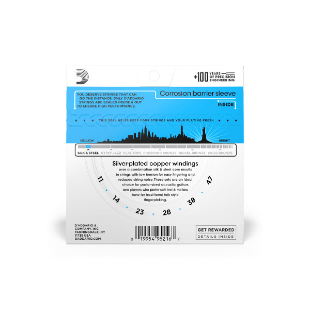 Струни для гітари D'Addario Silk & Steel Folk Regular Light (11-47) (EJ40)