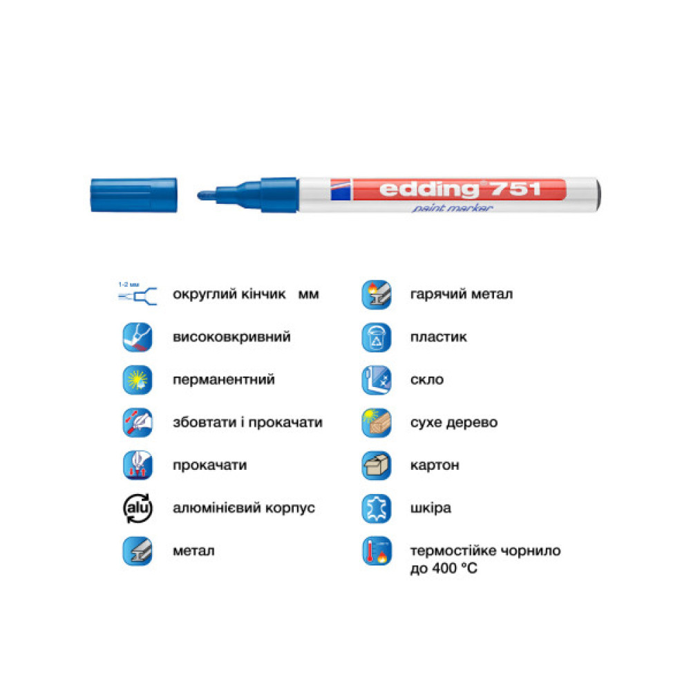 Маркер Edding Paint 1-2 мм круглий синій (e-751/03)