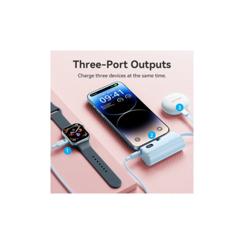 Батарея універсальна Vention 4800mAh 22,5W PD, USB-C In/Out, LED display, with built-in Lightning cable Black (FHRB0)