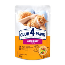 Вологий корм для кішок Club 4 Paws з яловичиною в желе 85 г (4820269142565)