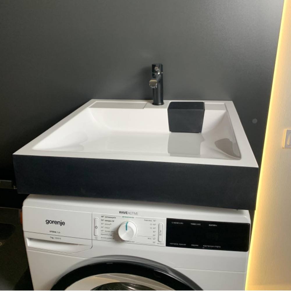 Раковина, умивальник Adamant WASHER NEW, штучний камінь, прямокут., з отвором для змішувача, без переливу, 595х595х115мм, накладний, чорно-білий