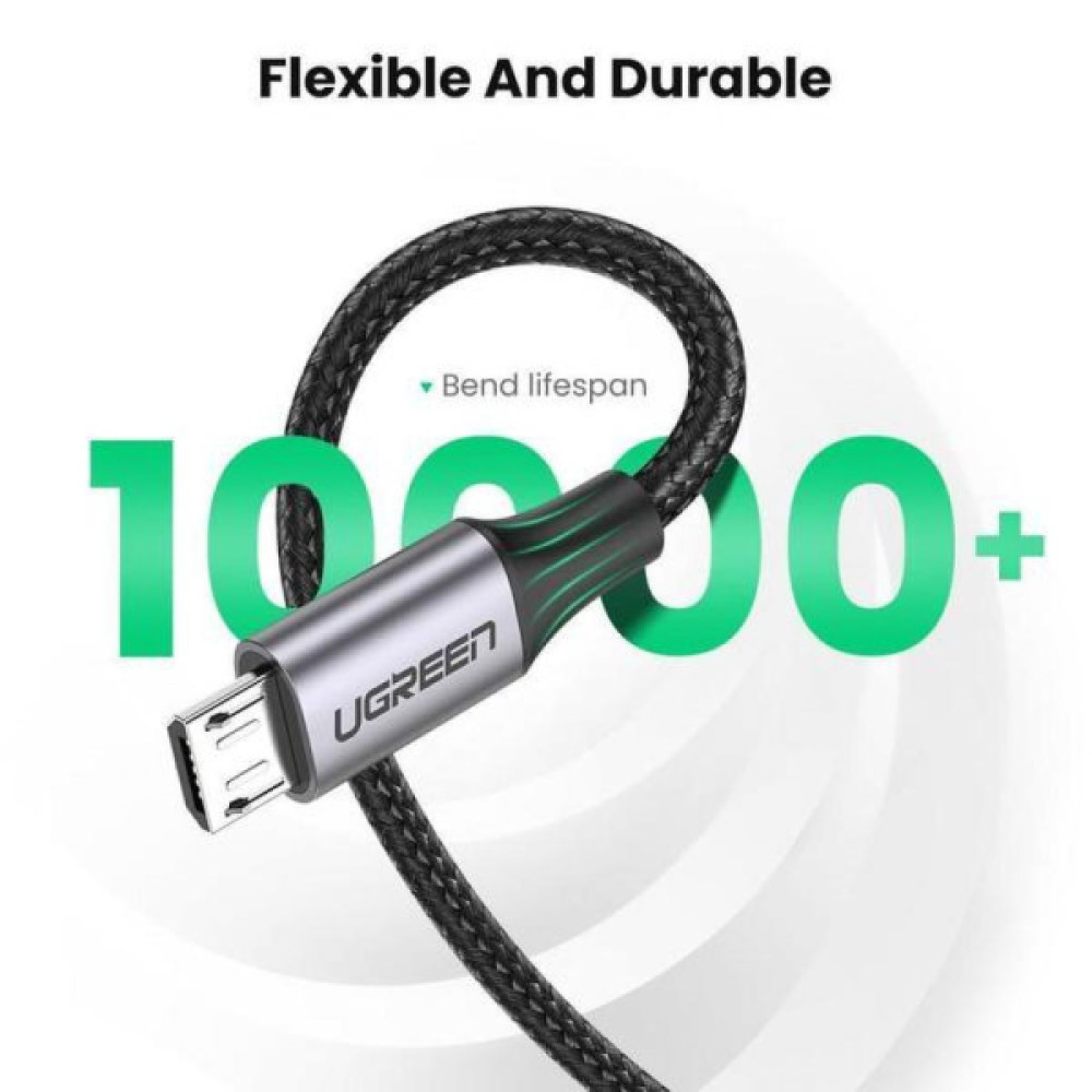 Дата кабель USB 2.0 AM to Micro 5P 2.0m US290 Aluminum Braid Black Ugreen (60148)