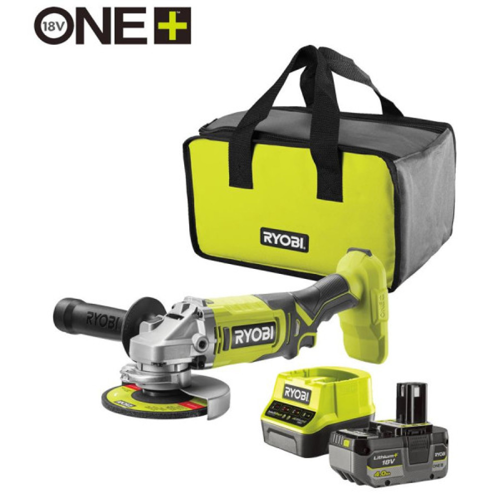 Шліфмашина кутова акумуляторна Ryobi ONE+ RAG18125-1C40S 125мм 18В 1х4А·год 9000об·хв 2.2кг сумка
