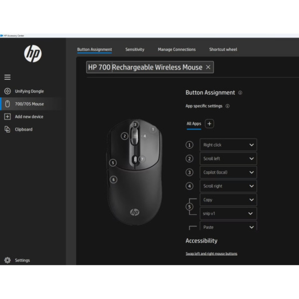 Мишка HP 700 Rechargeable Wireless/Bluetooth Black (AZ7B0AA)