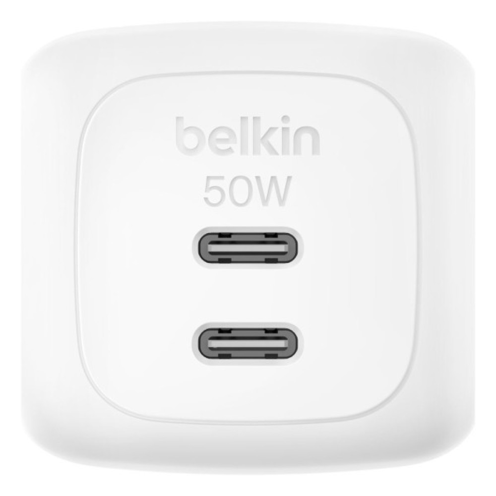 Зарядний пристрій Belkin 2xUSB-C PD50W GaN PPS white (WCH019KQWH)