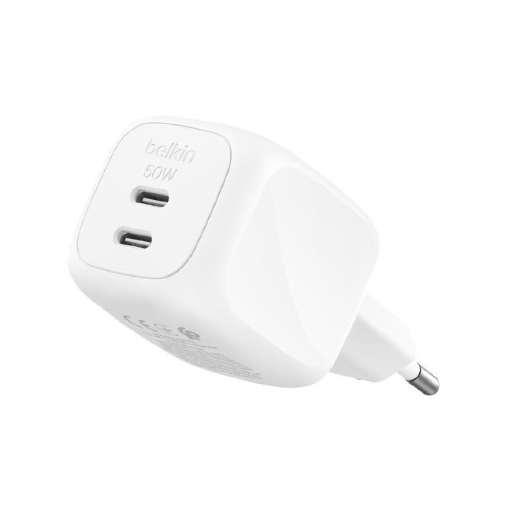 Зарядний пристрій Belkin 2xUSB-C PD50W GaN PPS white (WCH019KQWH)