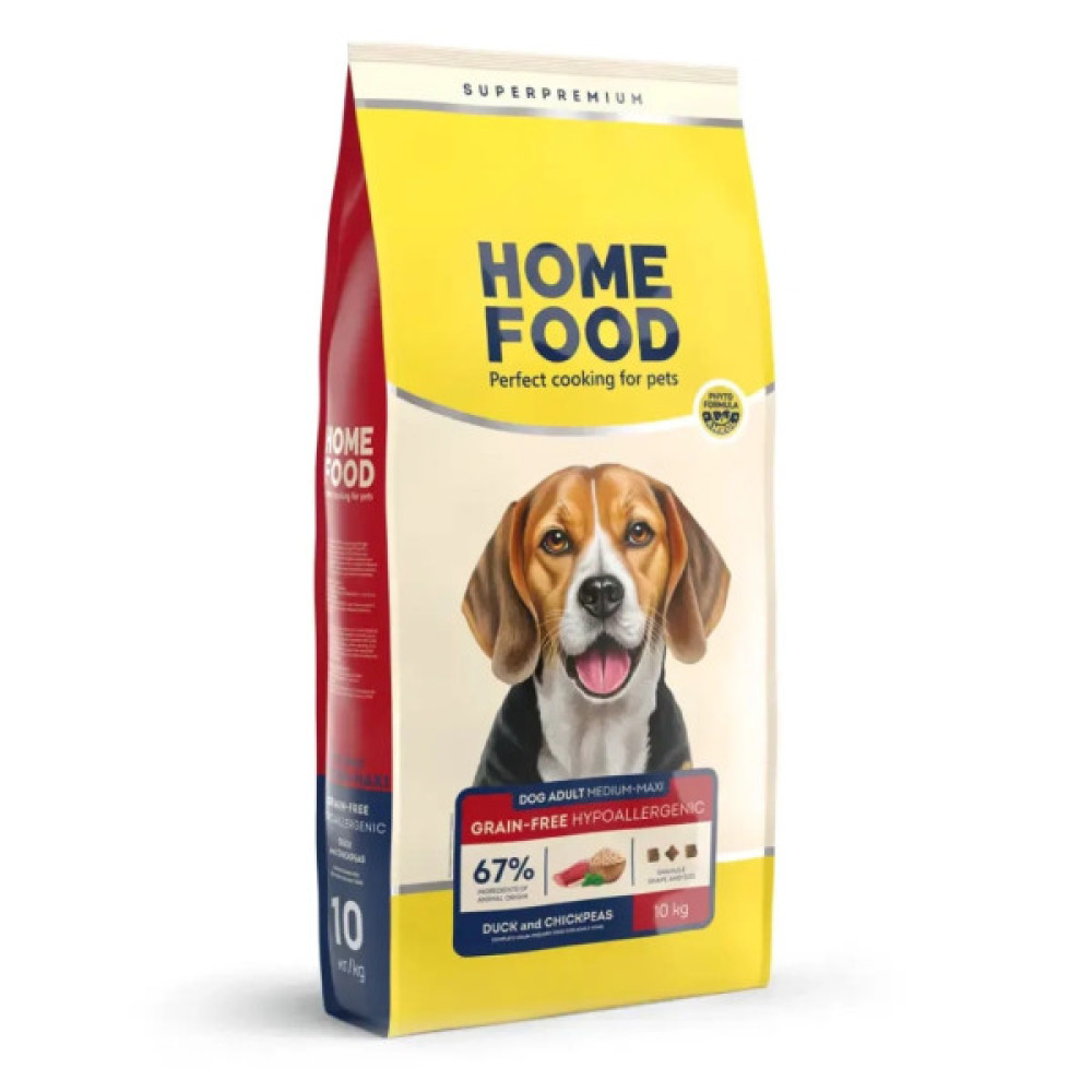 Сухий корм для собак Home Food ADULT MEDIUM/MAXI Grain-free hypoallergenic з качкою та нутом 10 кг (4820235021368)
