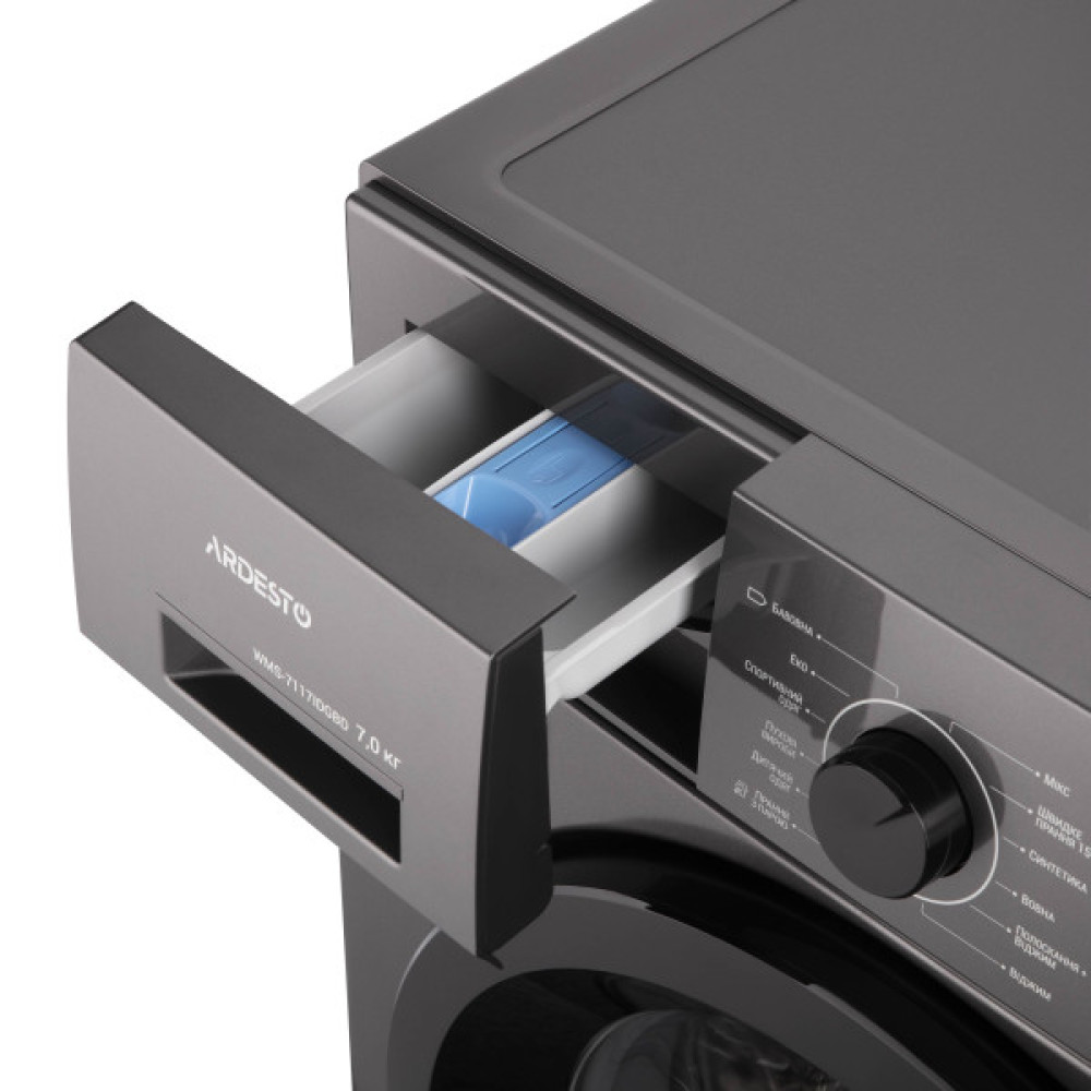 Пральна машина ARDESTO фронтальна, 7кг, 1400, А+++, 48см, дисплей, пара, інвертор, підсвіч.барабана, сірий