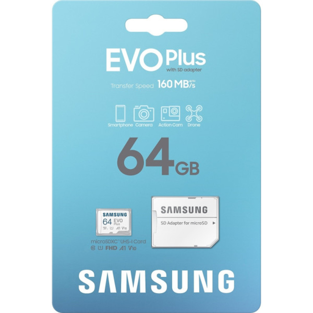 Карта пам'яті Samsung 64GB microSD class 10 UHS-I U3 V30 A2 EVO Plus (MB-MC64SA/EU)