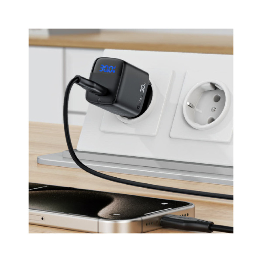 Зарядний пристрій Acefast USB-C 30W GaN + cable USB-C black (6974316284451)