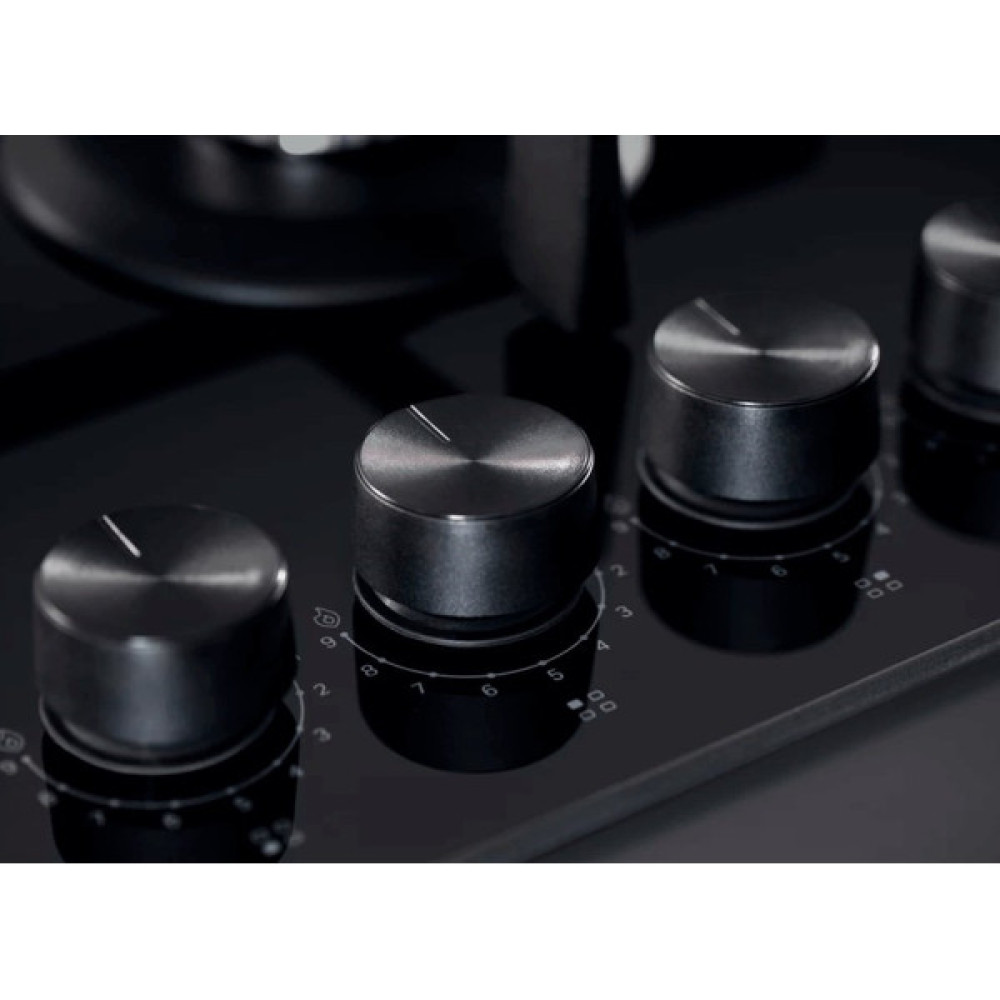 Варильна поверхня Whirlpool газова на склі, 60см, чавун, конфорка з подвійним рядом полум'я, чорний