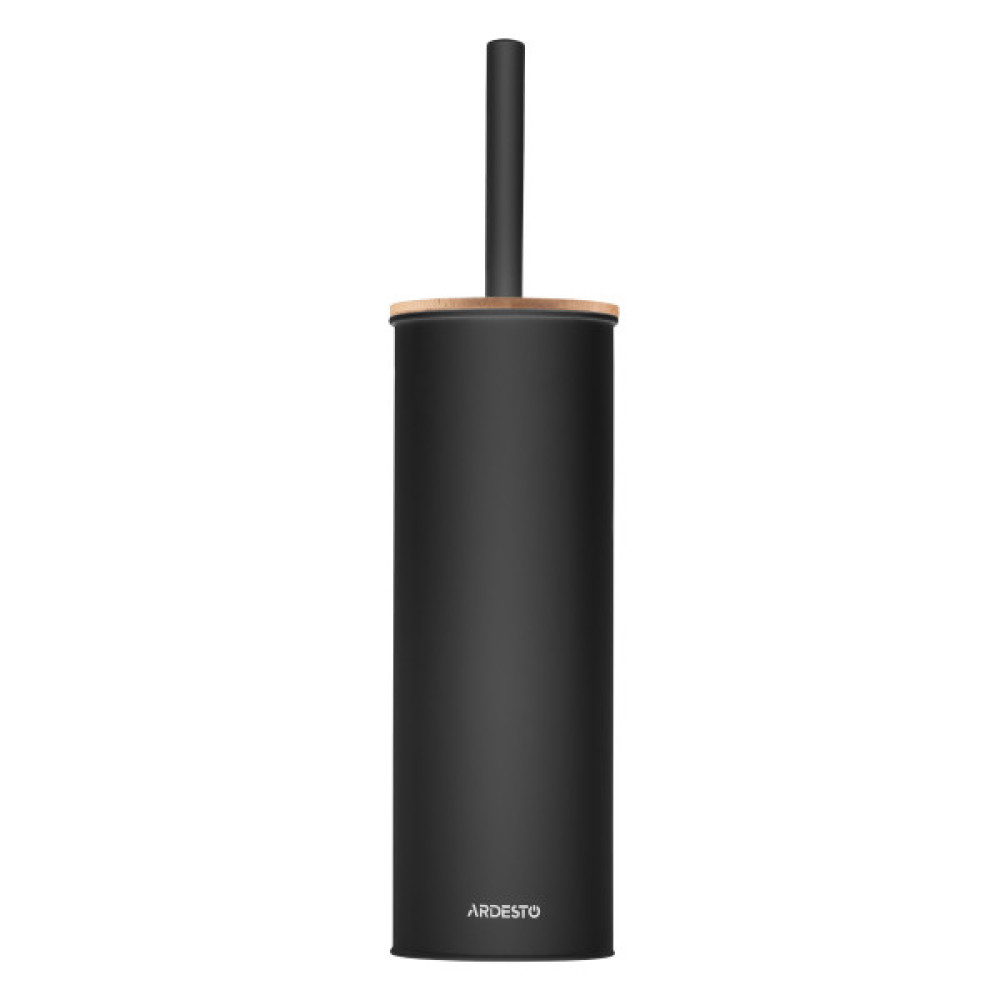 Набір щітка для унітазу з підставкою Ardesto Minimalism 9.5x27.5/38см, метал, поліпропілен, бамбук, чорний