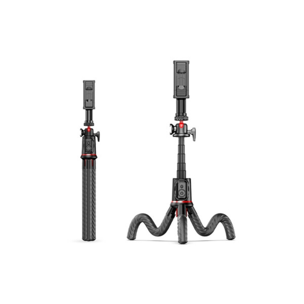 Штатив RTAKO C03 Octopus Extendable Tripod Selfie Stick (with Detachable Phone Holder) Black (6942063212416)