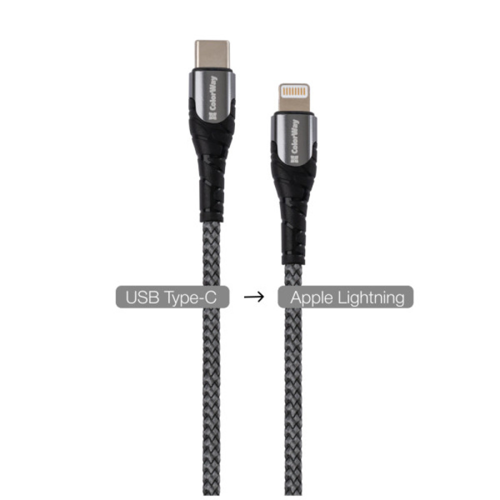 Дата кабель USB-C to Lightning 1.0m ColorWay (CW-CBPDCL033-GR)