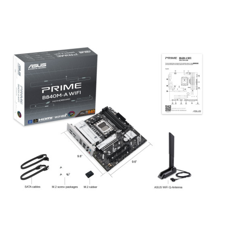 Материнcька плата ASUS PRIME B840M-A WIFI sAM5 B840 4xDDR5 M.2 HDMI DP Wi-Fi BT mATX