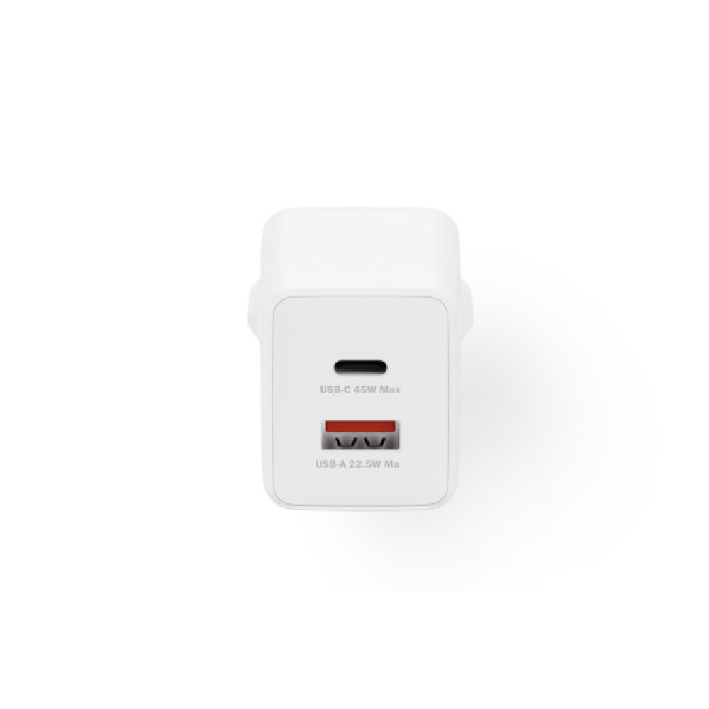 Зарядний пристрій Digitus 1xUSB-C + 1xUSB PD45W GaN white (DA-10302)