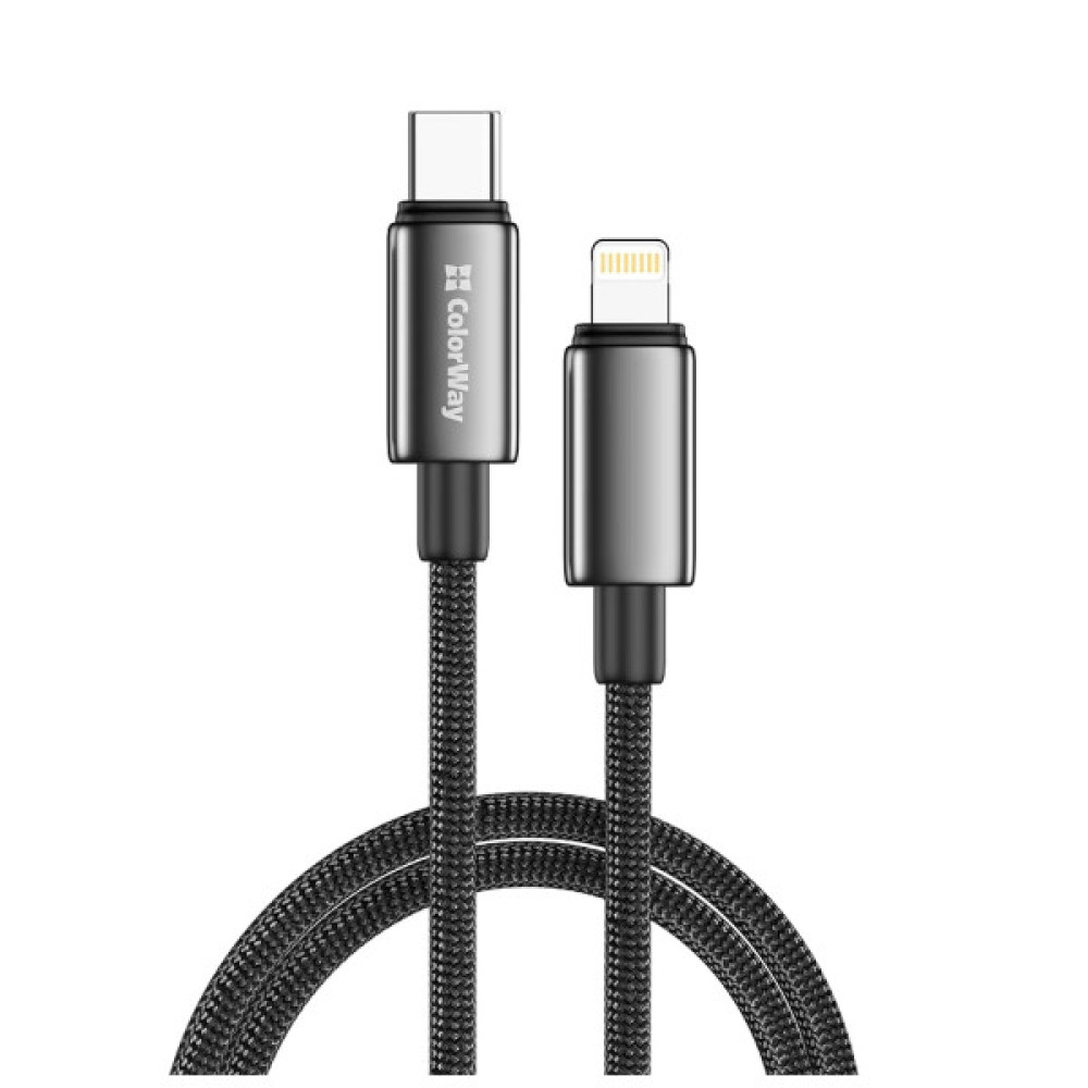 Дата кабель USB-C to Lightning 2.0m PD30W zinc alloy braided black ColorWay (CW-CBPDCL099-BK)