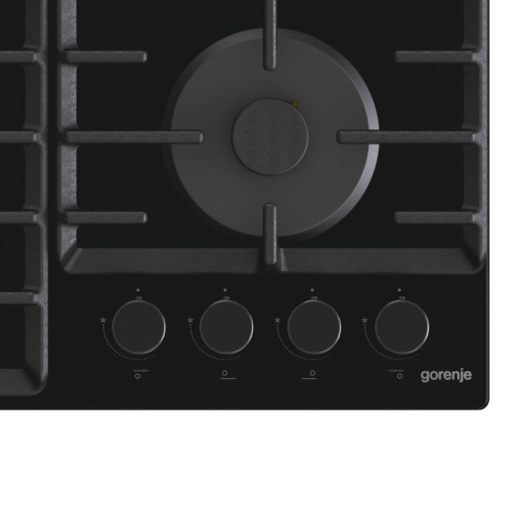 Варильна поверхня Gorenje газова на склі, 60см, чавун, чорний