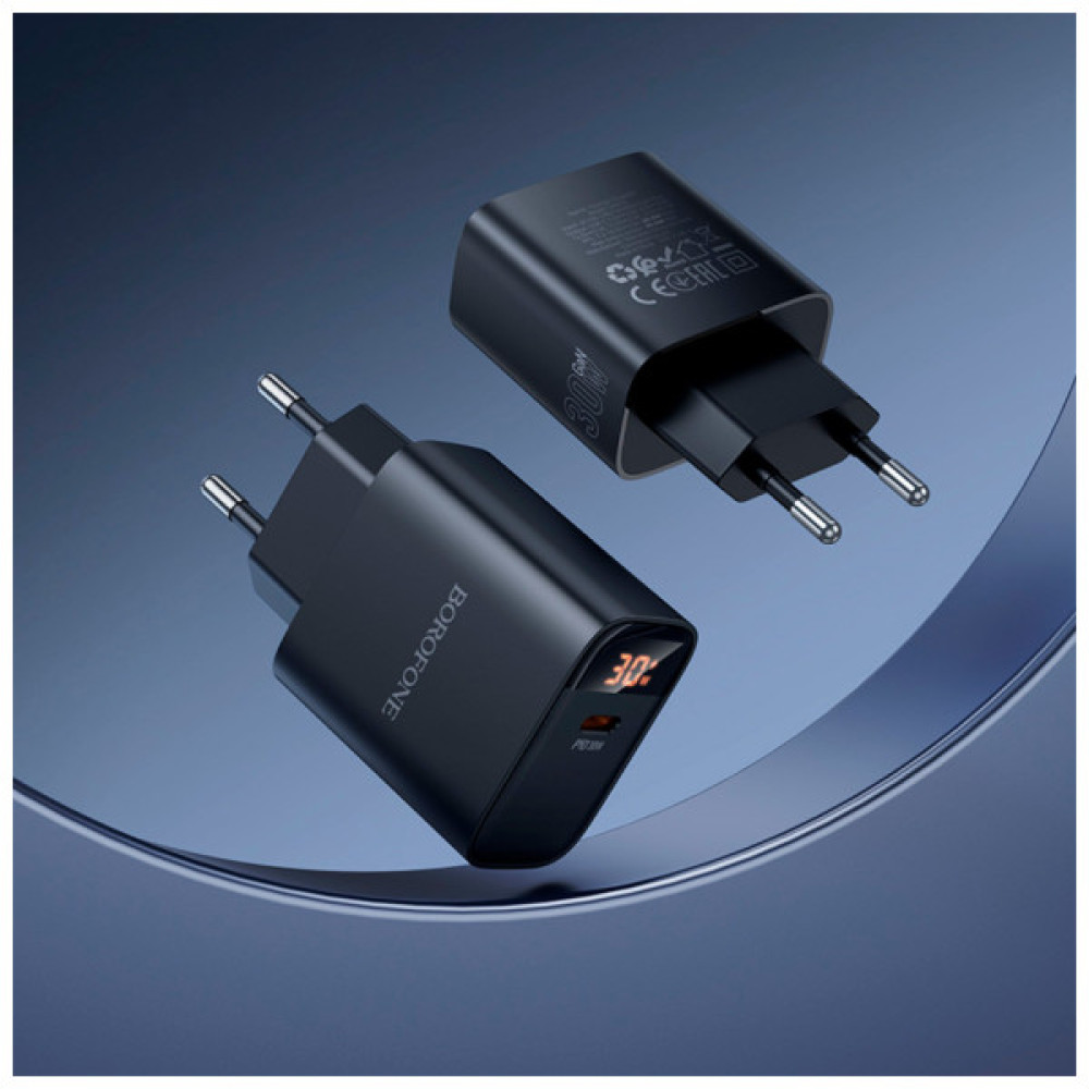 Зарядний пристрій BOROFONE BA97A Ilustre USB-C PD30W digital display + cable USB-C to Lightning Black (6941991120497)
