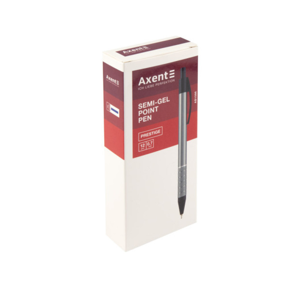 Ручка масляна Axent Prestige автоматична метал. корпус сірий, Синя 0.7 мм (AB1086-03-02)