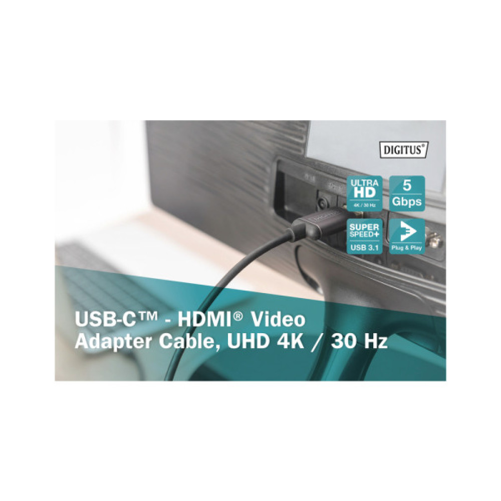 Кабель мультимедійний USB-C to HDMI M 1.8m UHD 4K Digitus (DA-70821)