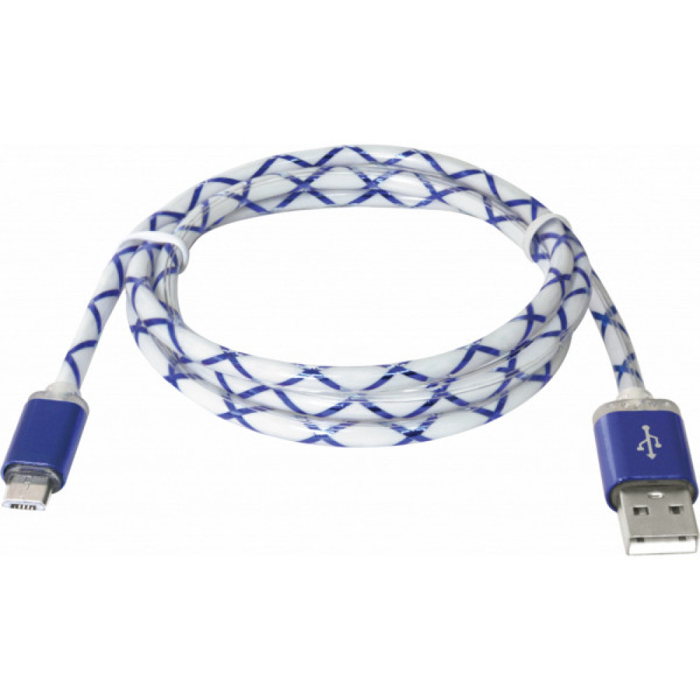 Дата кабель USB 2.0 AM to Micro 5P 1.0m BlueLED backlight Defender (87555)