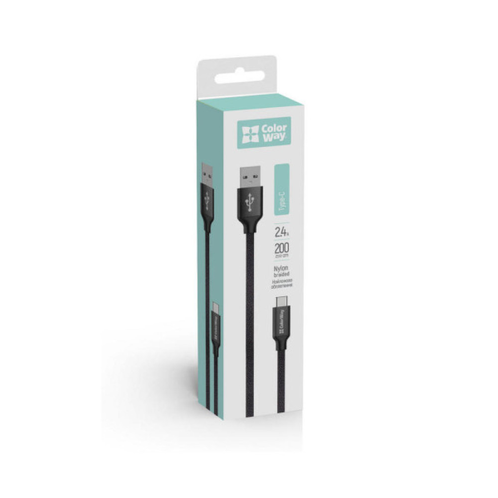 Дата кабель USB 2.0 AM to USB-C 2.0m black ColorWay (CW-CBUC008-BK)