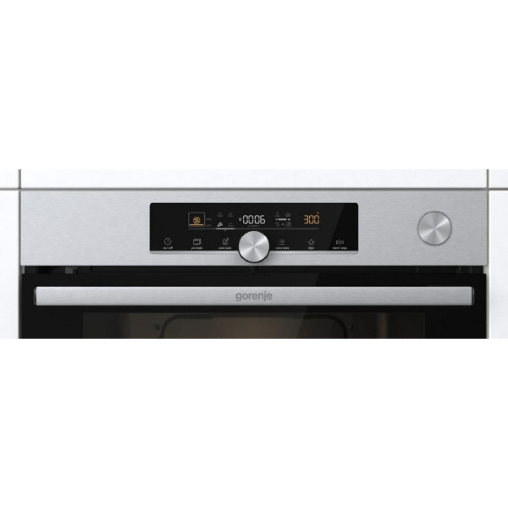 Духова шафа Gorenje електрична, 77л, A+, пара, дисплей, готування на різних рівнях, нерж