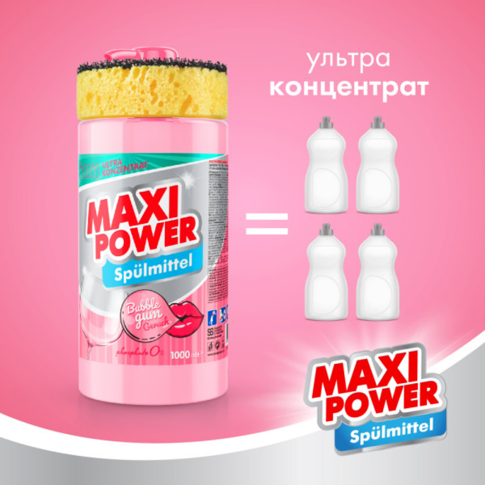 Засіб для ручного миття посуду Maxi Power Бабл Гам 1000 мл (4823098408505)