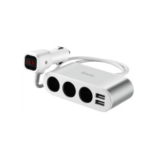 Зарядний пристрій HOCO 2xUSB 10.5W + 3x car socket silver (6957531050896)