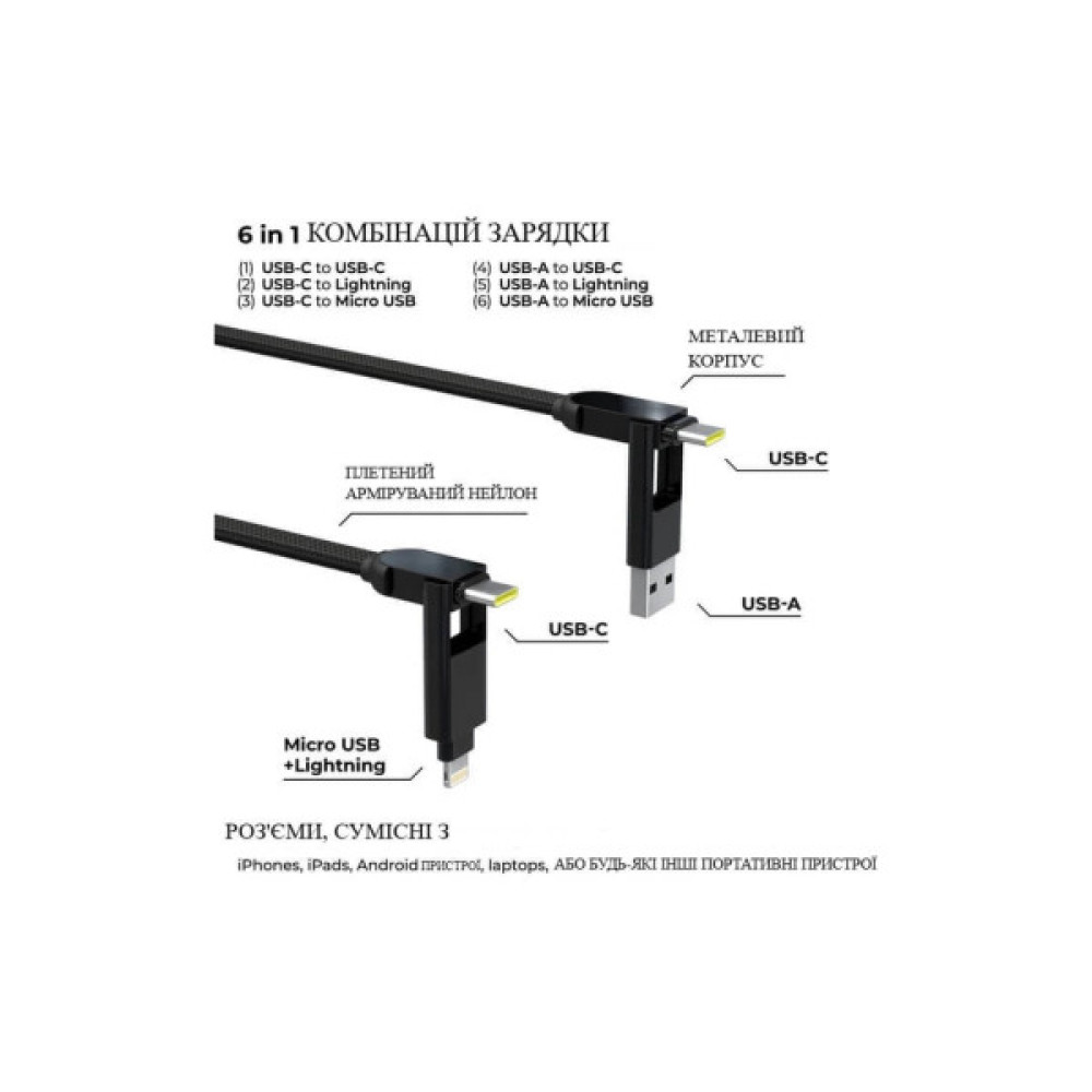 Дата кабель 6in1 inCharge XL 3.0m black Rolling Square (XLL01R)