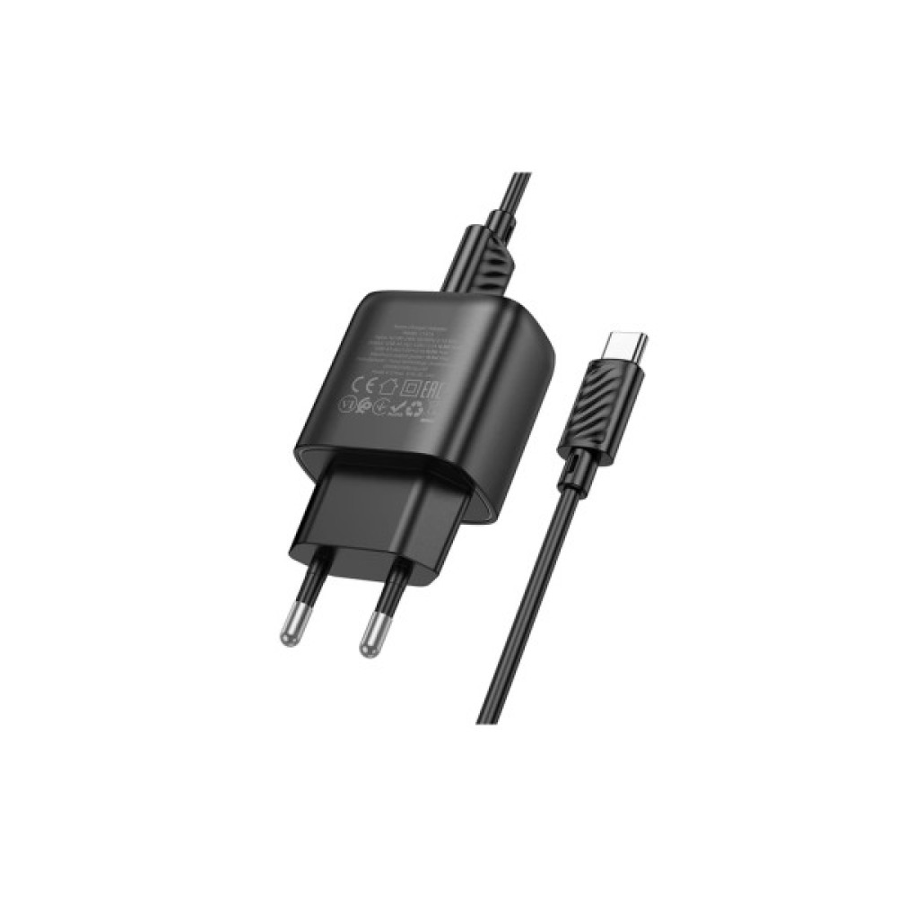 Зарядний пристрій HOCO C141A 2xUSB + cable USB to USB-C black (6942007627900)
