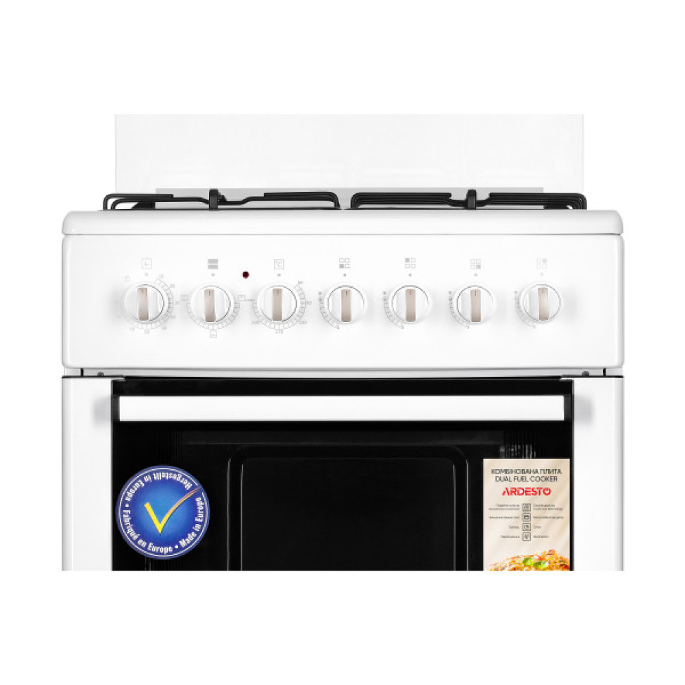 Плита ARDESTO комбі, 64л, 60x60см, підсвічування, форсунки LPG (підключення газового балона), знімні направляючі, білий