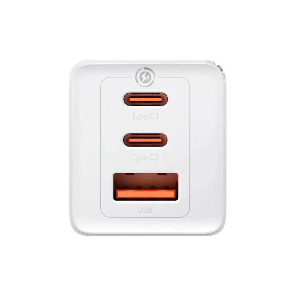 Зарядний пристрій Baseus 2xUSB-C 65W + 1xUSB GaN + cable USB-C to USB-C 100W 1.0m white (CCGP120202)