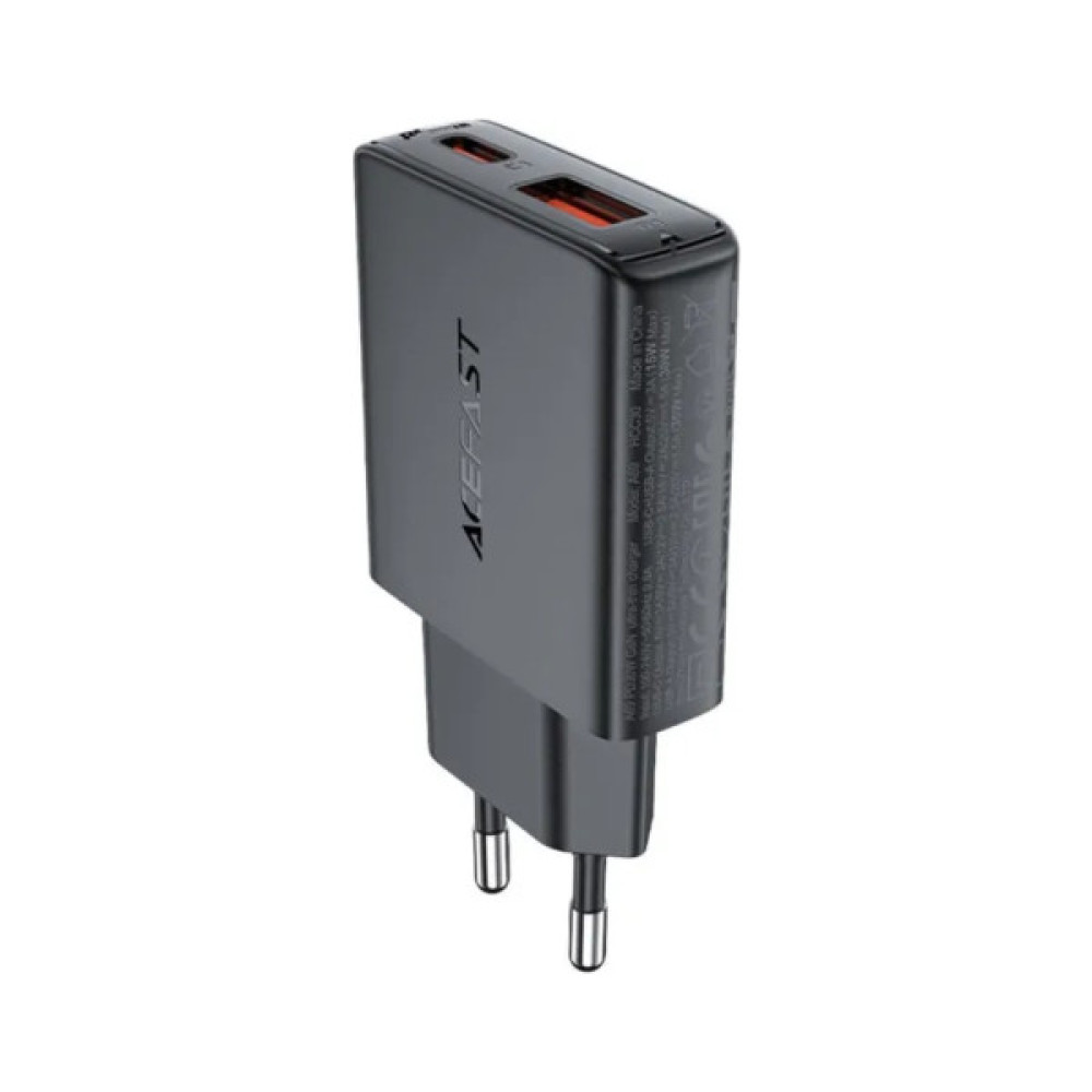 Зарядний пристрій Acefast 2xUSB 30W (USB-C+USB-A) Gan A69 ultra-thin Fast Charger Black (6974316282709)