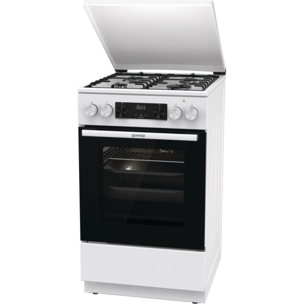 Плита Gorenje комбінована, 70л, 50x60см, дисплей, емальовані реш, програматор IconLed, кришка-метал, білий