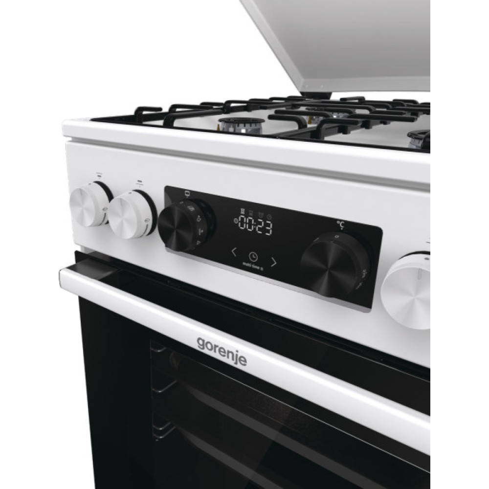 Плита Gorenje комбінована, 70л, 50x60см, дисплей, емальовані реш, програматор IconLed, кришка-метал, білий