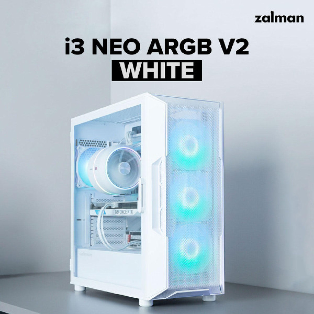 Корпус Zalman I3 Neo ARGB V2 без БЖ, 2xUSB3.0, 1x Type C, 4x120мм, ARGB, VGA 355мм, LCS ready, TG Side Panel, ATX, білий