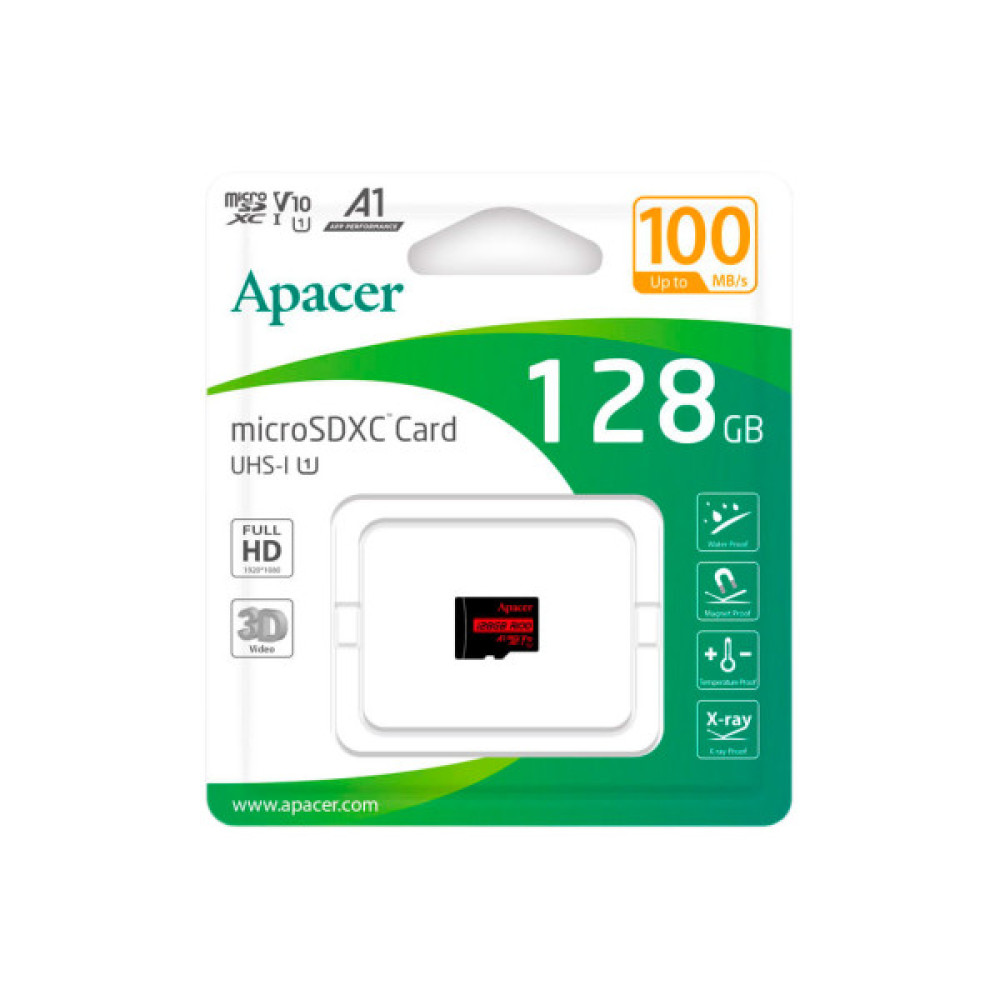 Карта пам'яті Apacer 128GB microSD class 10 UHS-I V10 A1 (AP128GMCSX10UB-RA)